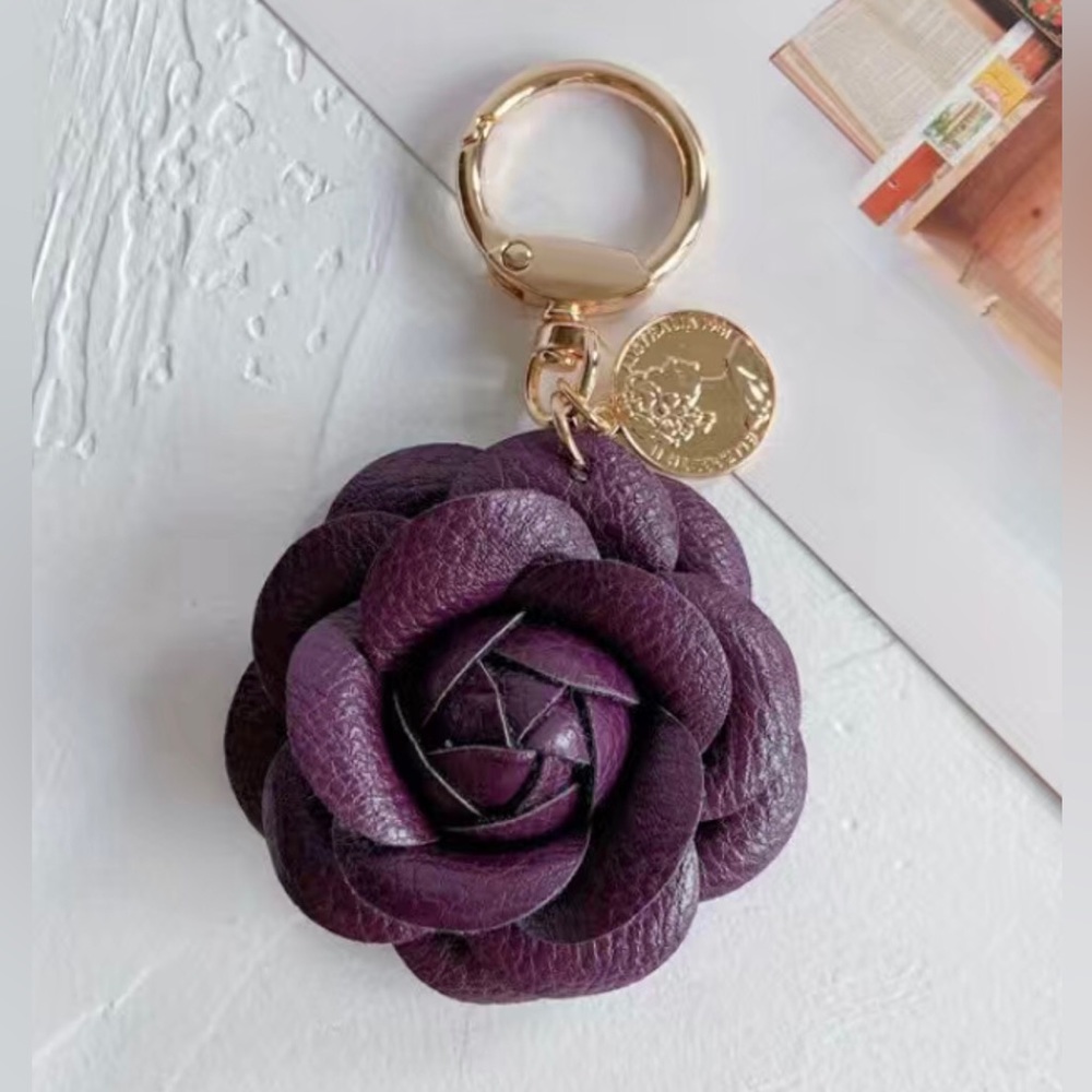 Camellia Bag charm/Car keychain Deep Plum Purple Host Pick - Picture 2 of 4